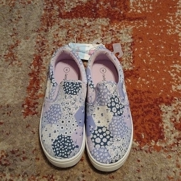 Girls size 4 Cat and Jack brand purple floral slip on shoes NWT - Picture 2 of 5
